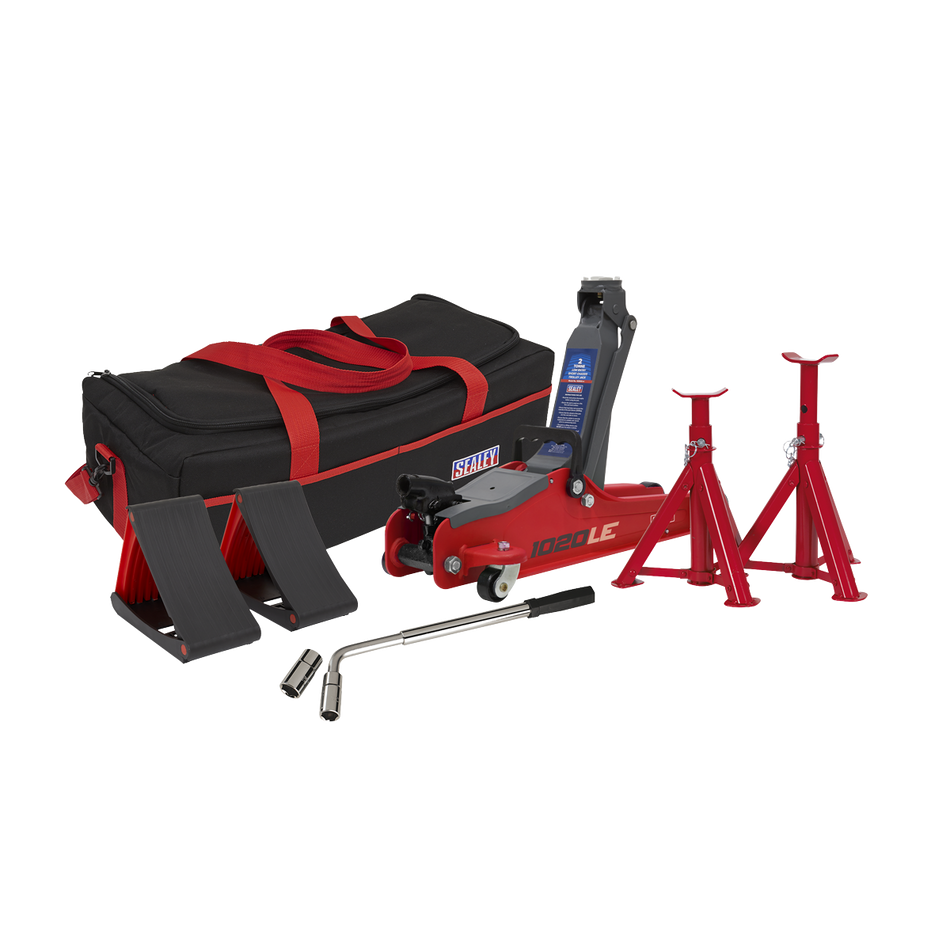 1020LEBAGCOMBO Low Entry Short Chassis Trolley Jack & Accessories Bag Combo 2 Tonne - Red