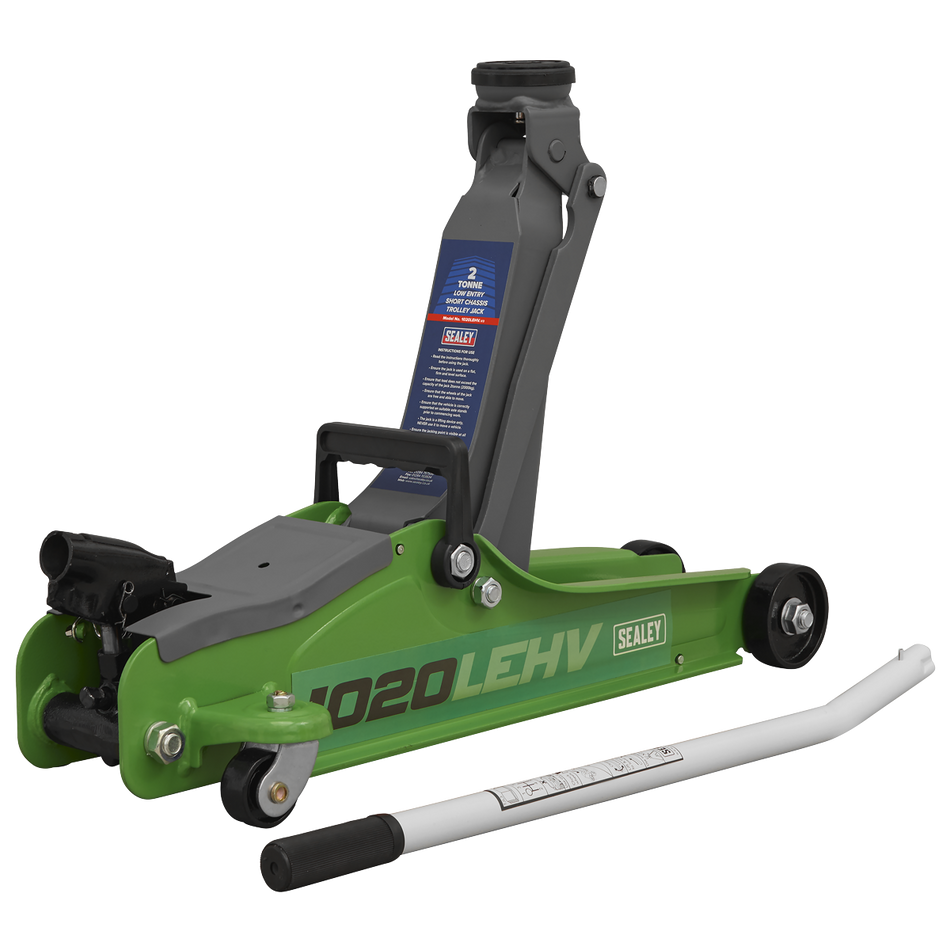 1020LEHV Low Profile Short Chassis Trolley Jack 2 Tonne - Green