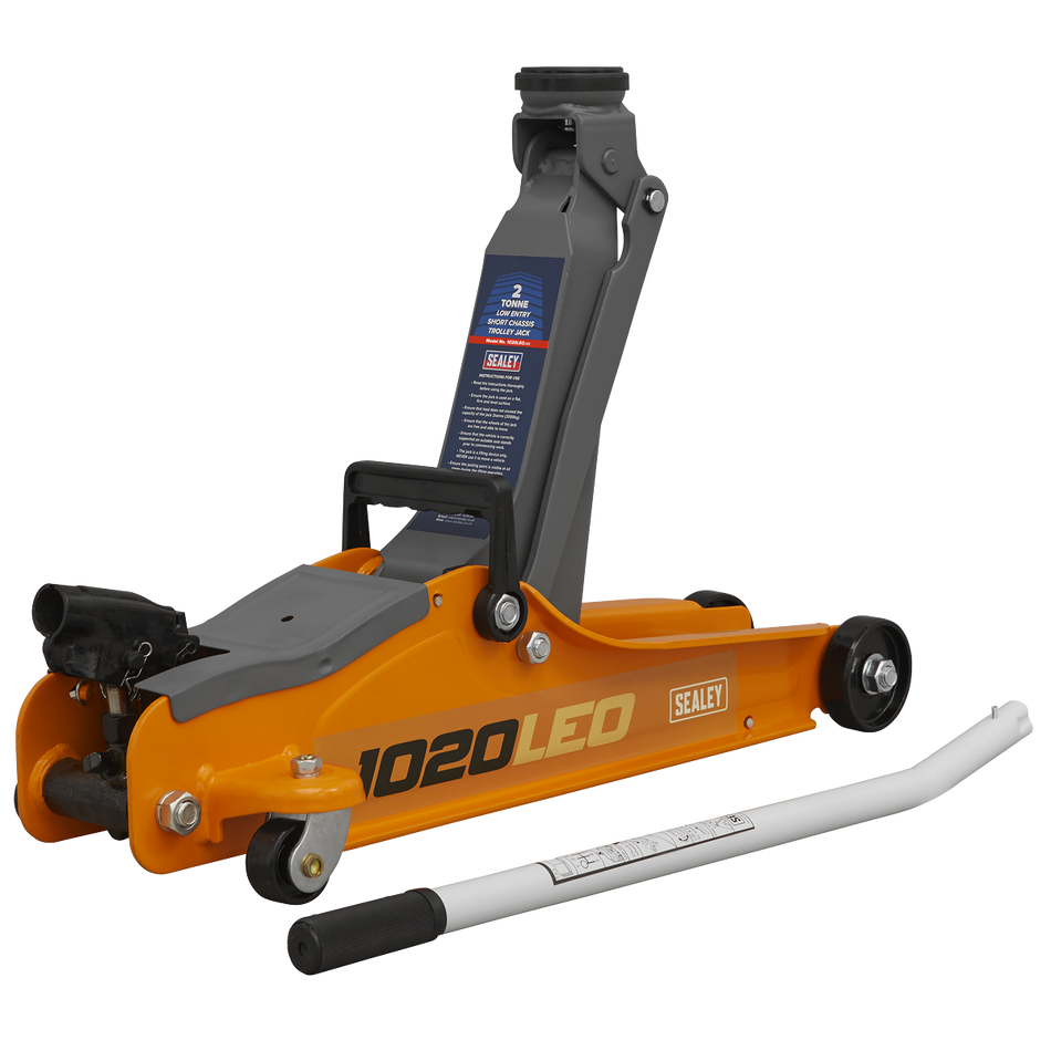 1020LEO Low Profile Short Chassis Trolley Jack 2 Tonne - Orange