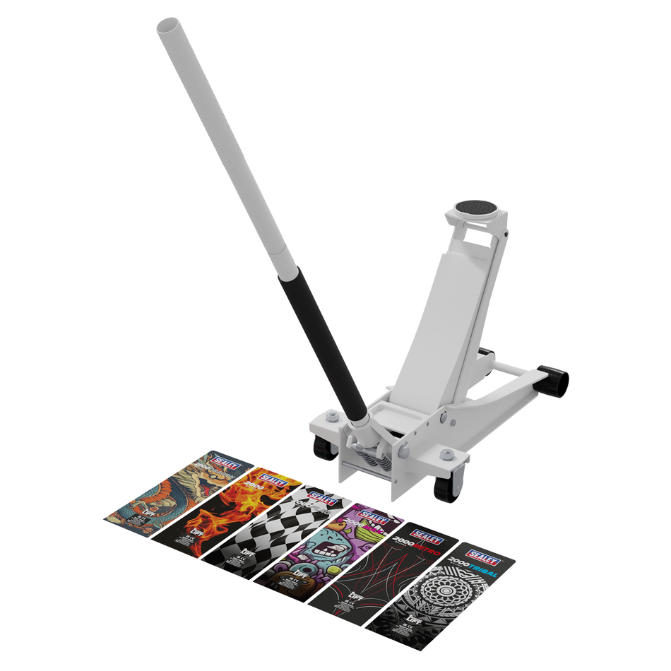 2000CW Low Entry Custom Design Trolley Jack with Rocket Lift 2 Tonne - White