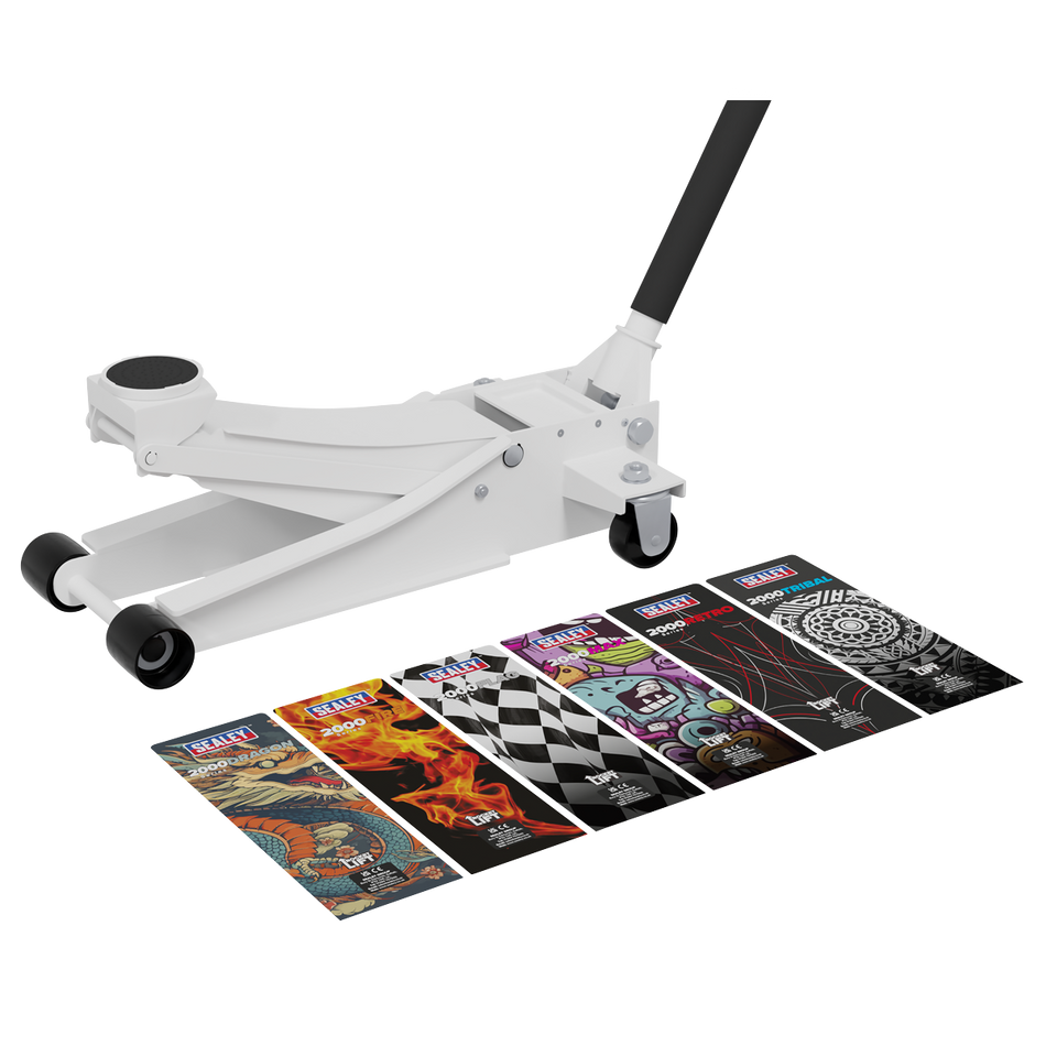 2000CW Low Entry Custom Design Trolley Jack with Rocket Lift 2 Tonne - White