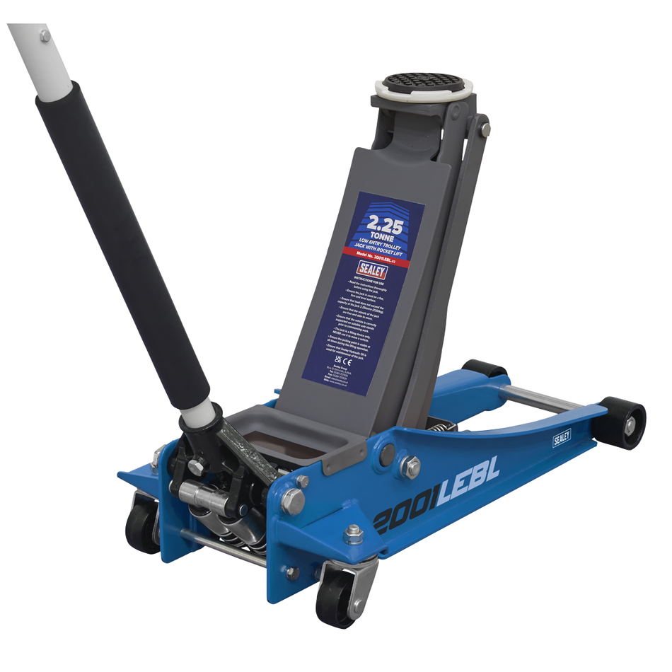 2001LEBL Low Profile Trolley Jack with Rocket Lift 2.25 Tonne - Blue