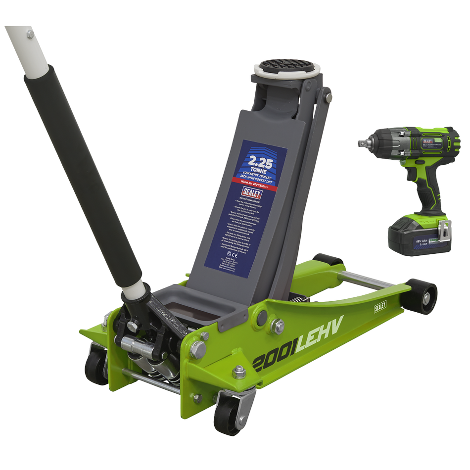 2001LEHVCOMBO Trolley Jack & Cordless Impact Wrench Combo - Green