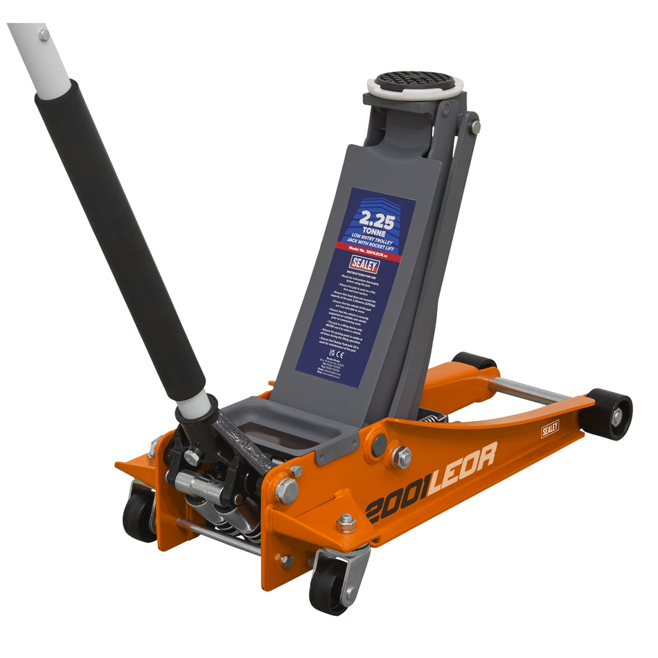 2001LEOR Low Profile Trolley Jack with Rocket Lift 2.25 Tonne - Orange