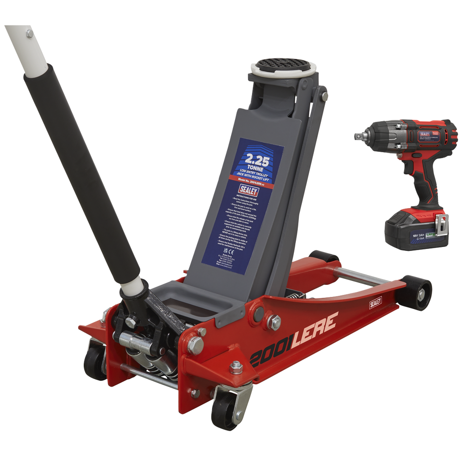2001LERECOMBO Trolley Jack & Cordless Impact Wrench Combo - Red