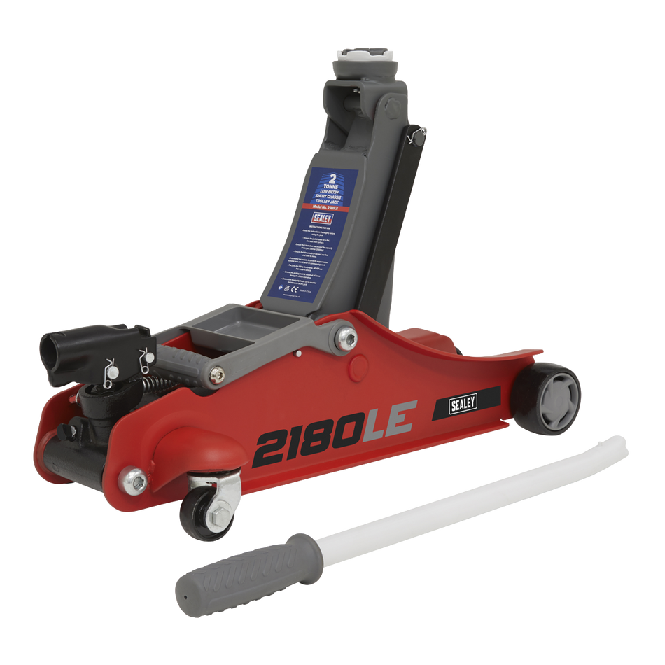 180deg Handle Low Profile Short Chassis Trolley Jack 2 Tonne - Red