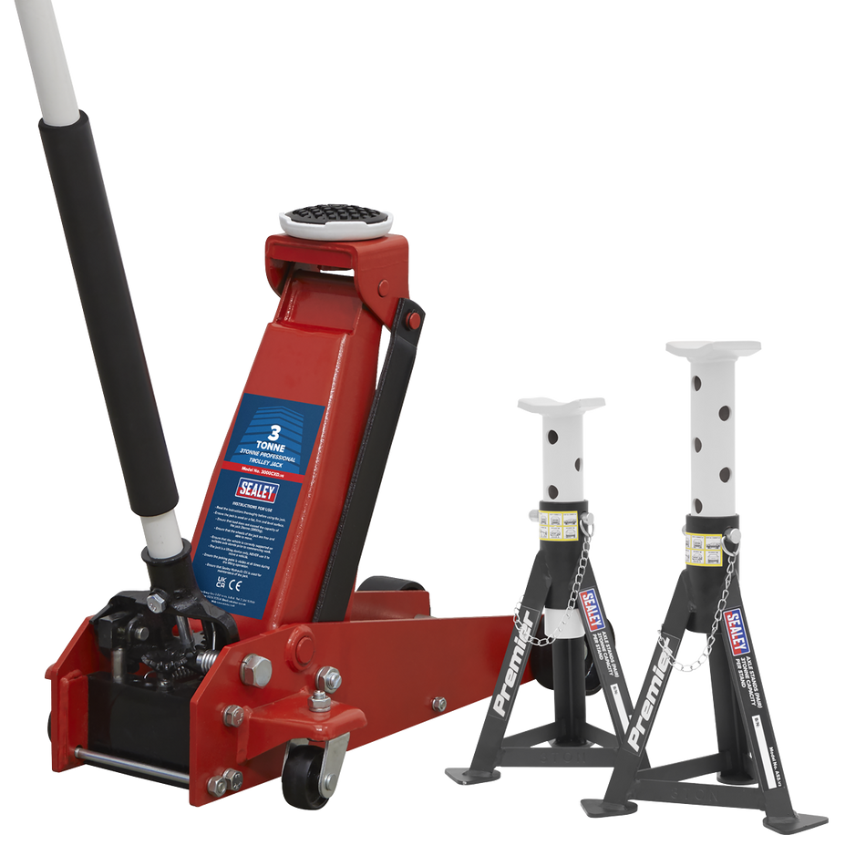 3000CXDCOMBO1 Trolley Jack 3 Tonne & Axle Stands (Pair) 3 Tonne per Stand Combo