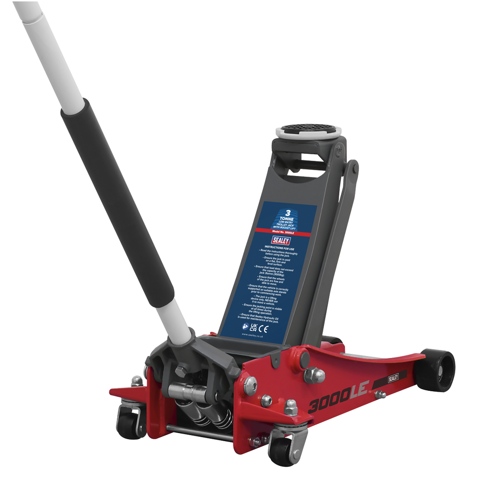 3000LE Low Profile Trolley Jack with Rocket Lift 3 Tonne - Red