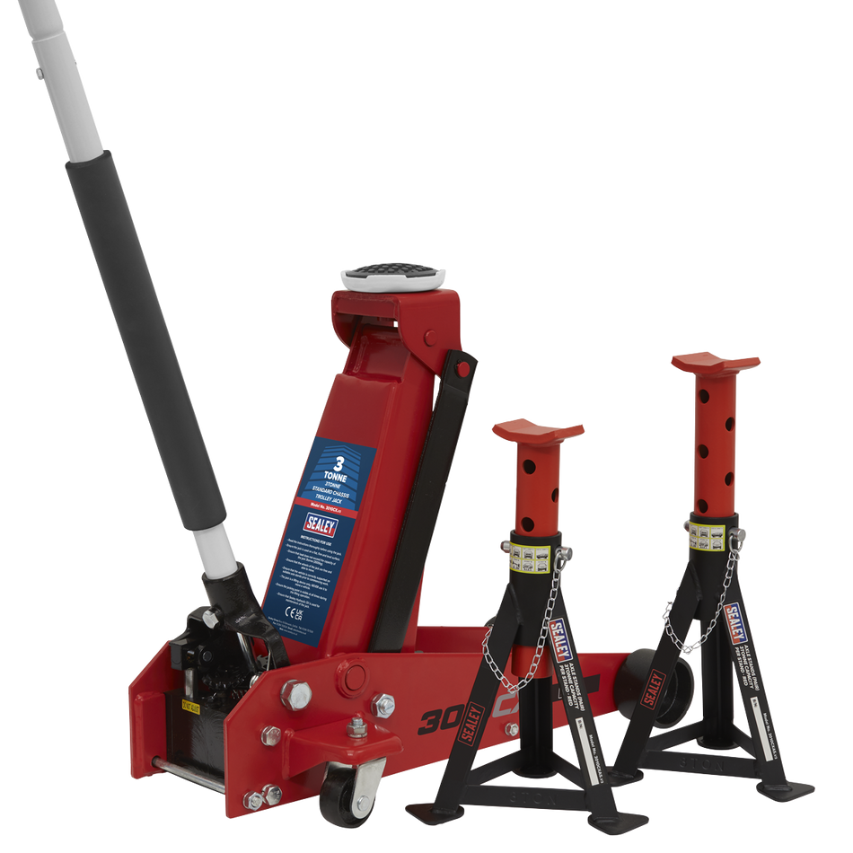 3010CX Standard Chassis Trolley Jack 3 Tonne with Axle Stands (Pair) 3 Tonne Capacity per Stand