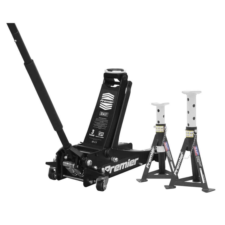 3040ABCOMBO Premier Trolley Jack 3 Tonne & Axle Stands (Pair) 3 Tonne per Stand Combo