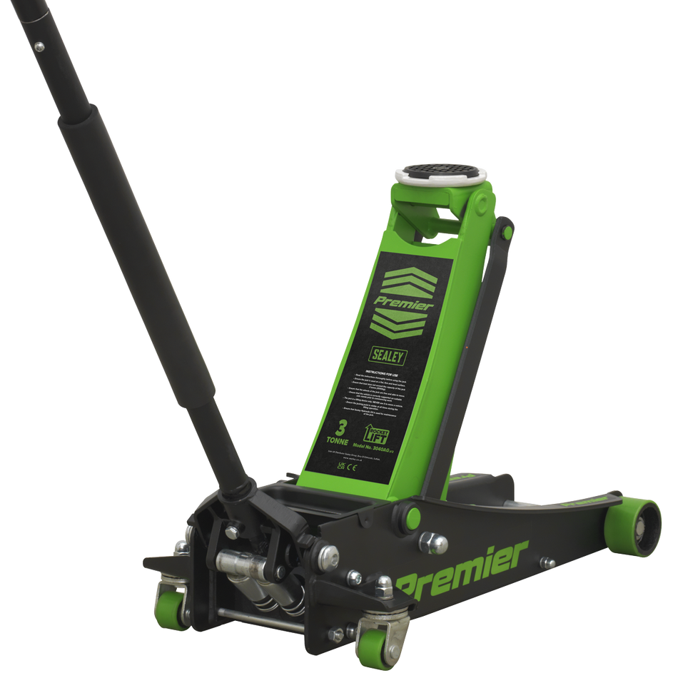 3040AG Premier Low Profile Trolley Jack with Rocket Lift 3 Tonne - Green