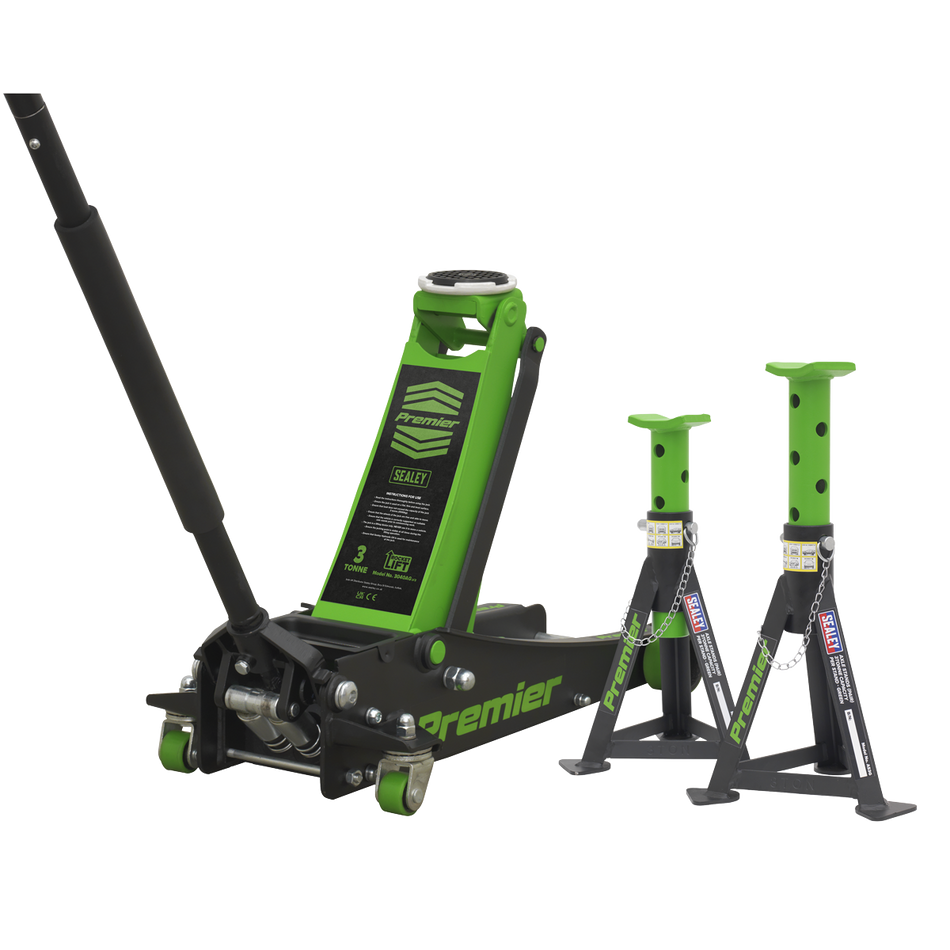3040AGCOMBO1 Premier Trolley Jack 3 Tonne & Axle Stands (Pair) 3 Tonne per Stand Combo
