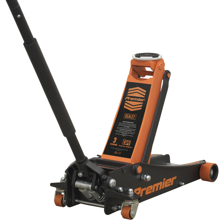 3040AO Premier Low Profile Trolley Jack with Rocket Lift 3 Tonne - Orange
