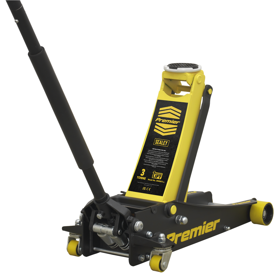 3040AY Premier Low Profile Trolley Jack with Rocket Lift 3 Tonne - Yellow