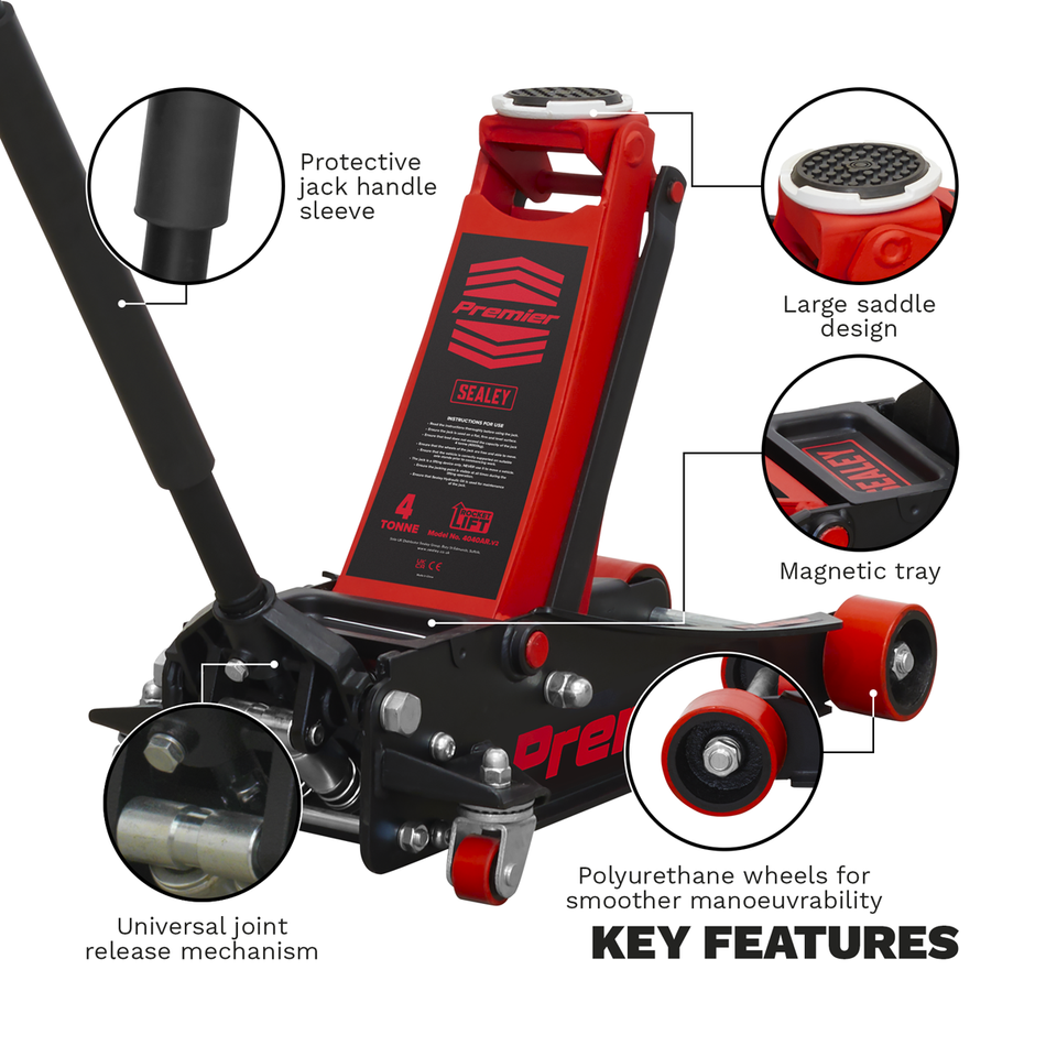 4040AR Premier Low Profile Trolley Jack with Rocket Lift 4 Tonne - Red