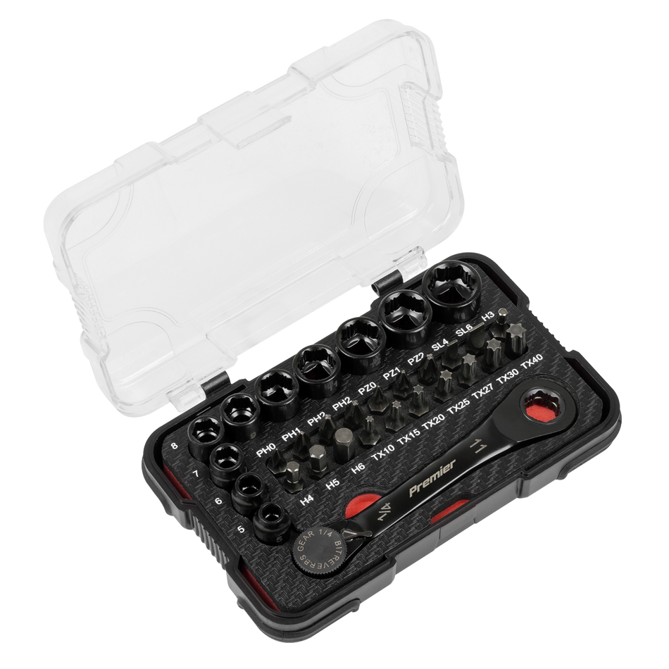 AK2112 Premier Black Go-Through Lock-On Low Profile Socket & Bit Set 1/4"Sq Drive 31pc