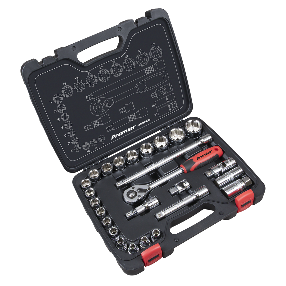 AK27482 Premier Lock-On Socket Set 1/2"Sq Drive 26pc
