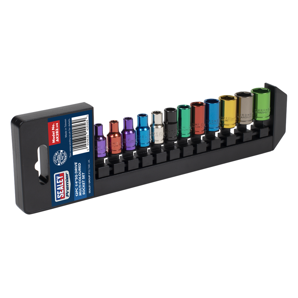 AK282 Premier Multi-Coloured Socket Set 1/4"Sq Drive 12pc
