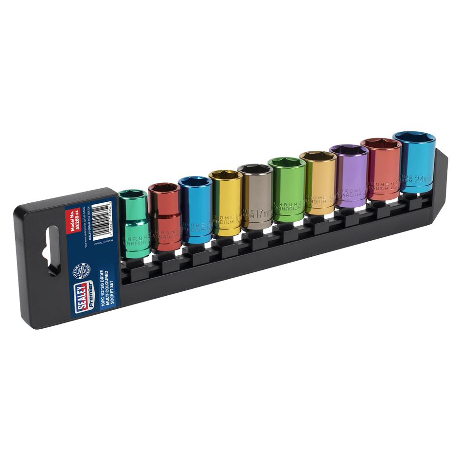 AK288 Premier Multi-Coloured Socket Set 1/2"Sq Drive 10pc