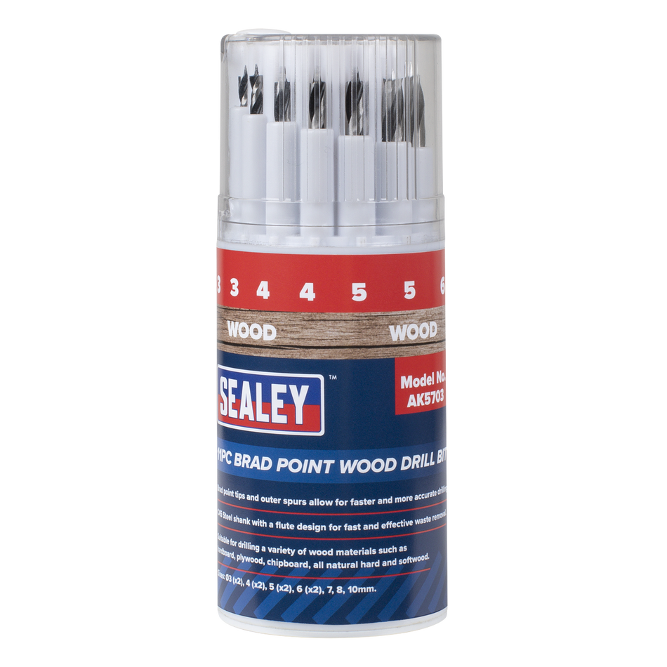AK5703 Brad Point Wood Drill Bit Set 11pc