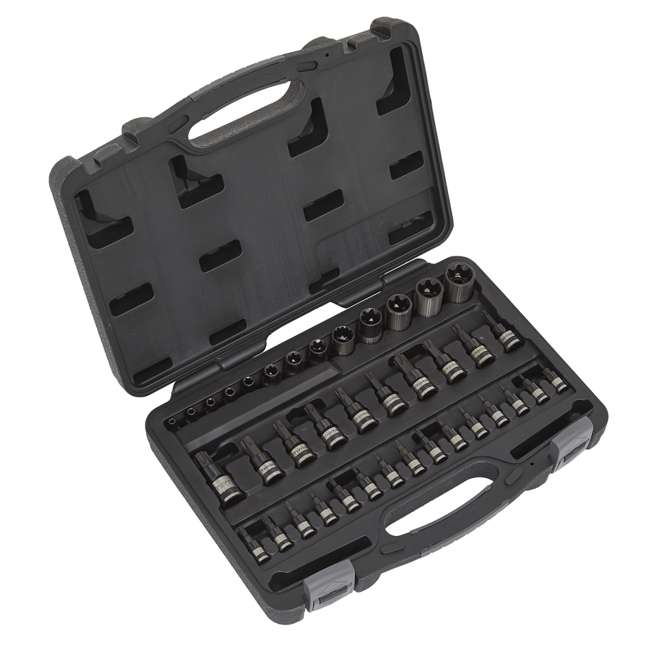 AK6197B Premier Black TRX-Star* Socket & Security Socket Bit Set 1/4" 3/8" & 1/2"Sq Drive 38pc