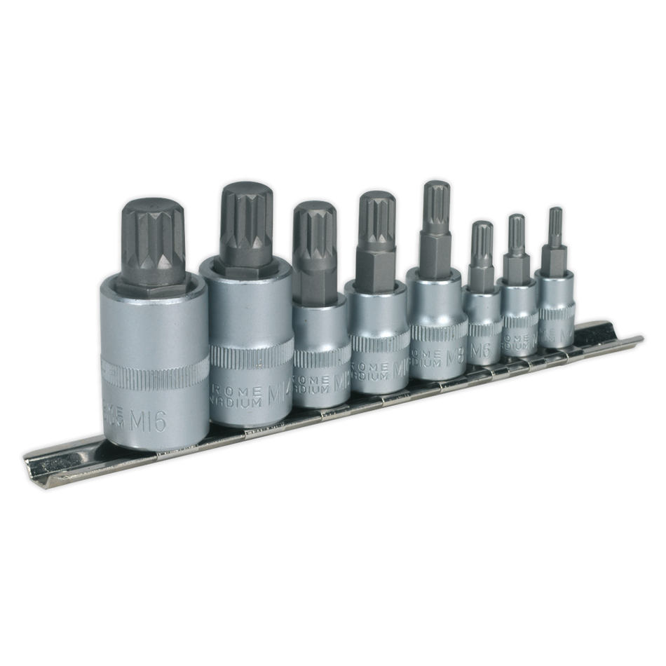 AK6214 Premier Spline Socket Bit Set 1/4" 3/8" & 1/2"Sq Drive 8pc