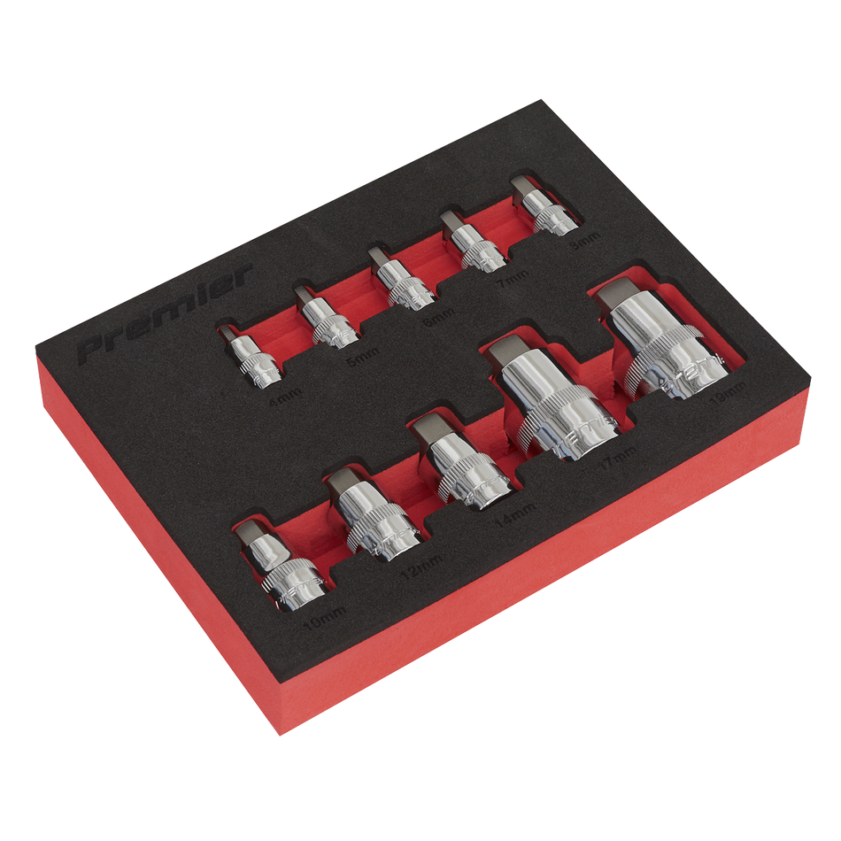 AK6244 Premier Stubby Hex Socket Bit Set 1/4" 3/8" & 1/2"Sq Drive 10pc