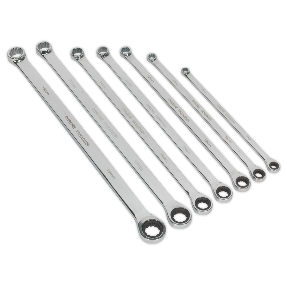 AK6319 Premier Extra-Long Double Ring Ratchet/Fixed Spanner Set 7pc