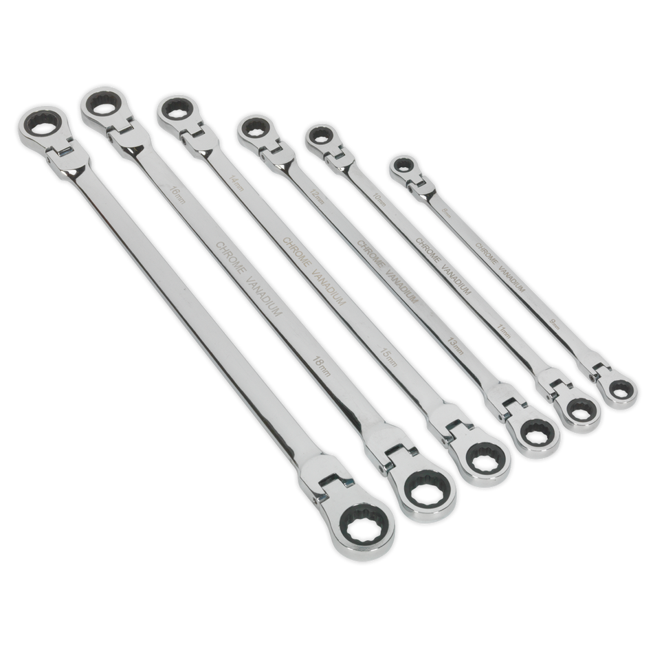 AK63832 Premier Extra-Long Flexi-Head Double End Ratchet Ring Spanner Set 6pc