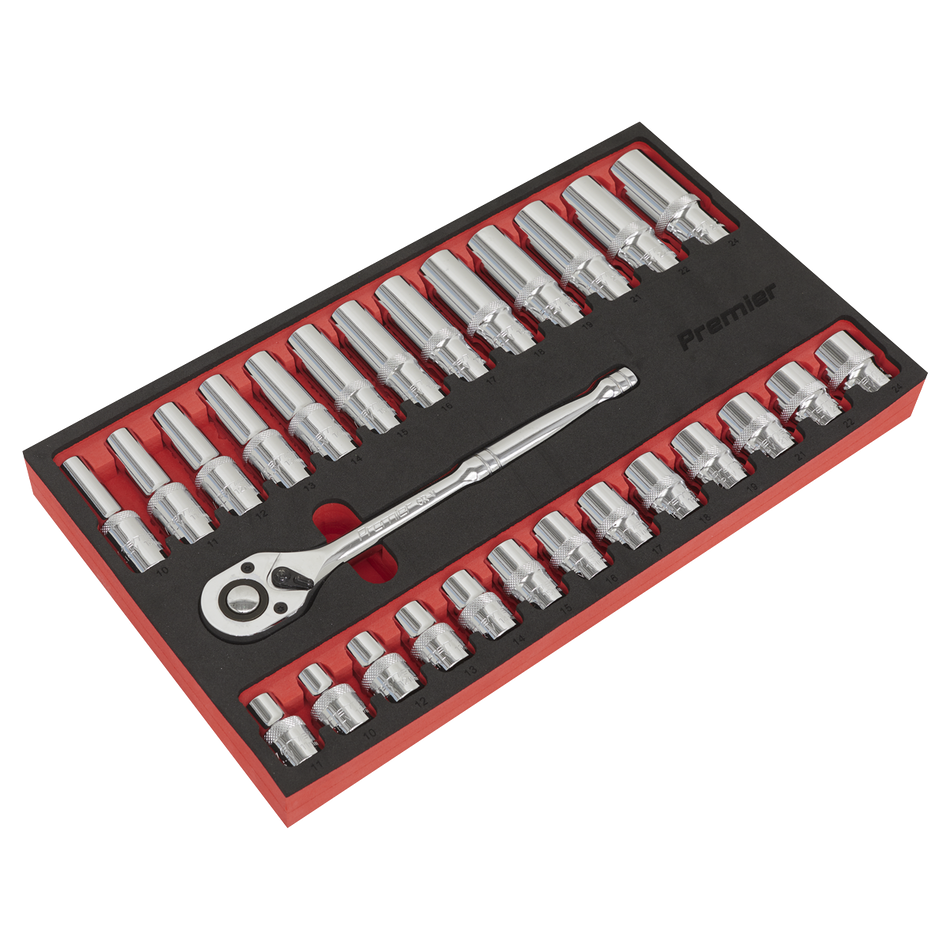 AK66723 Premier Ratchet Wrench & Socket Set 1/2"Sq Drive 27pc
