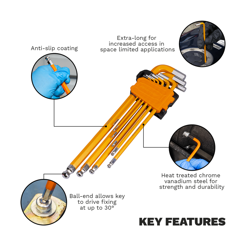 AK7175 Premier Imperial Extra-Long Ball-End Hex Key Set 9pc