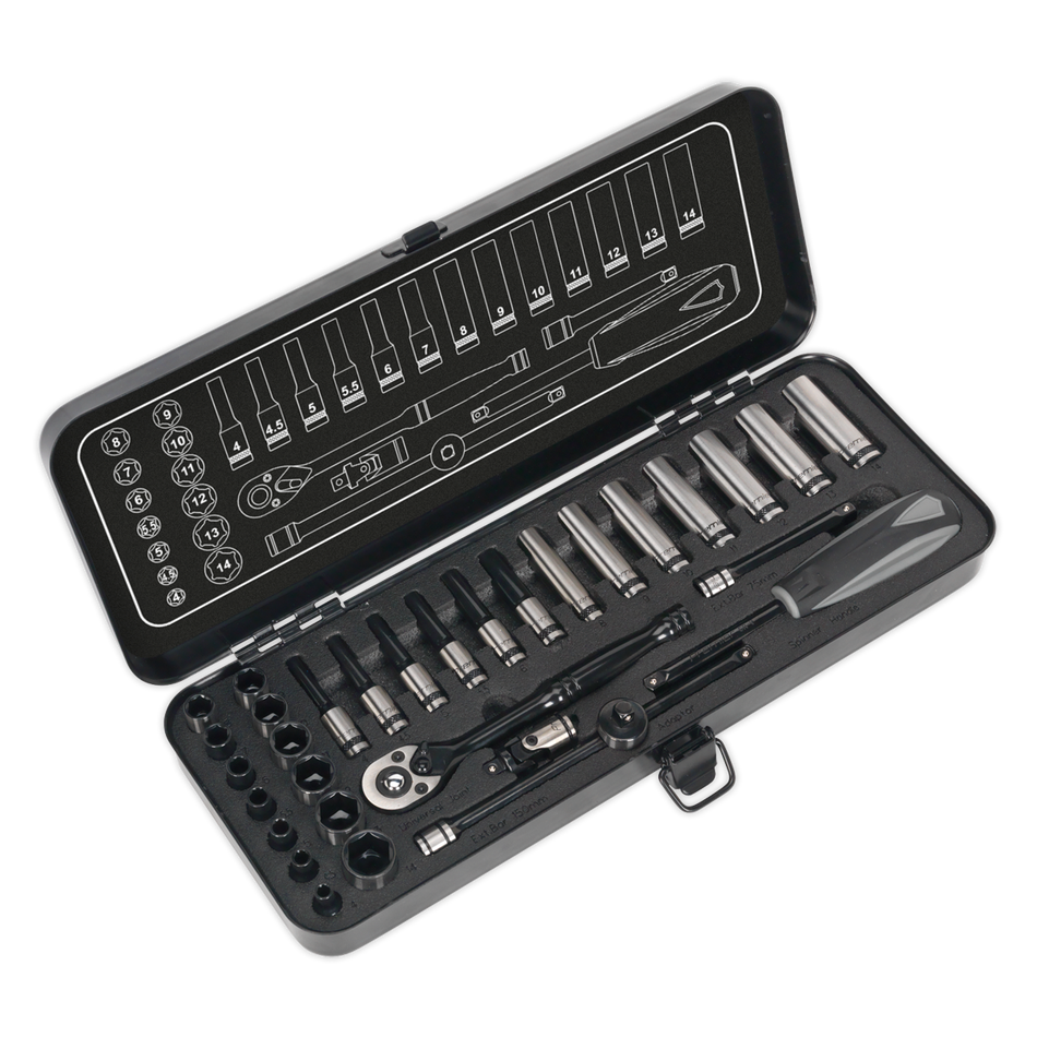 AK7970 Premier Black Socket Set 1/4"Sq Drive 32pc