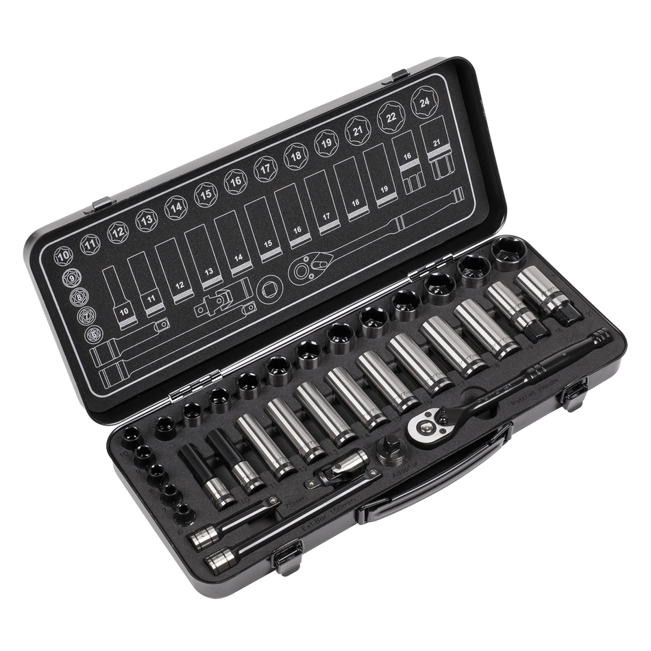 AK7971 Premier Black Socket Set 3/8"Sq Drive 34pc