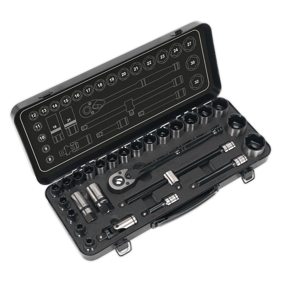 AK7972 Premier Black Socket Set 1/2"Sq Drive 28pc