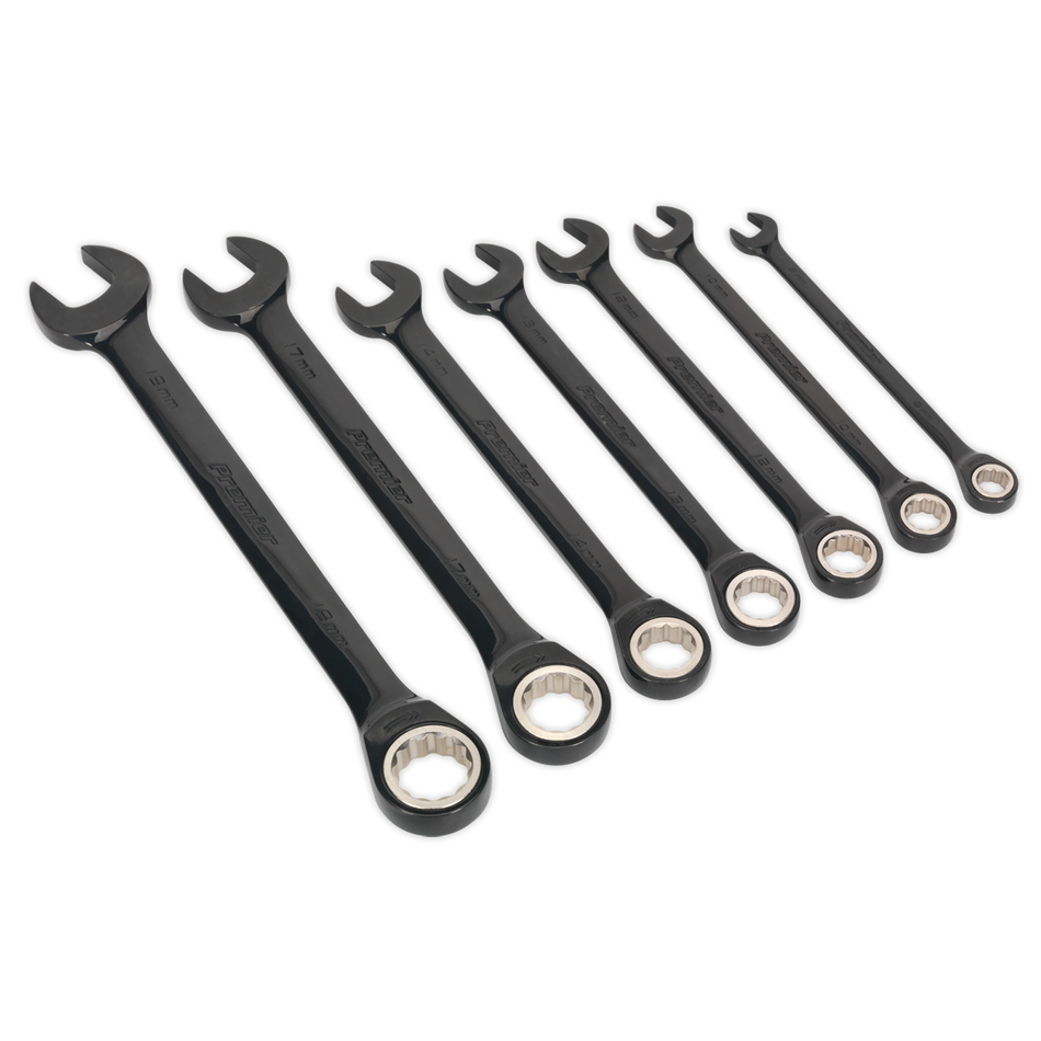AK7978 Premier Black Combination Ratchet Spanner Set 7pc