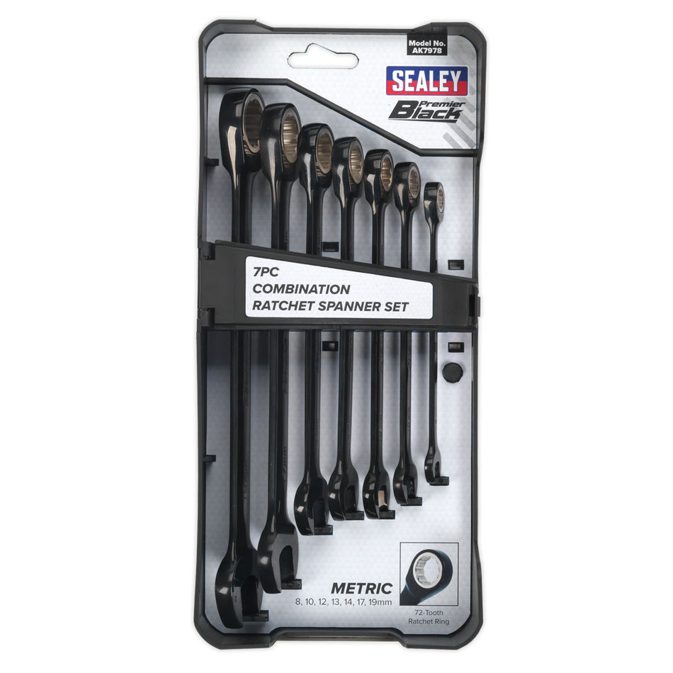 AK7978 Premier Black Combination Ratchet Spanner Set 7pc
