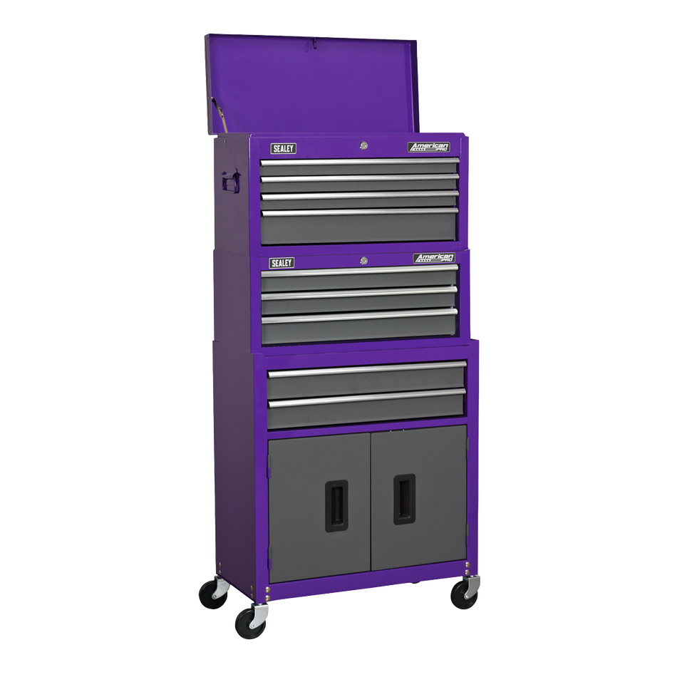 AP2200BBCPSTACK Topchest, Mid-Box Tool Chest & Rollcab Stack 9 Drawer - Purple