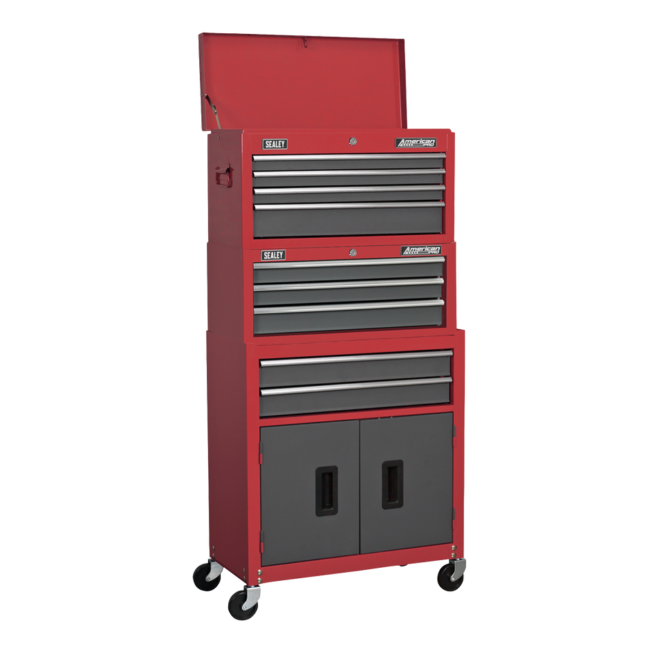 AP2200BBSTACK Topchest, Mid-Box Tool Chest & Rollcab Stack 9 Drawer - Red