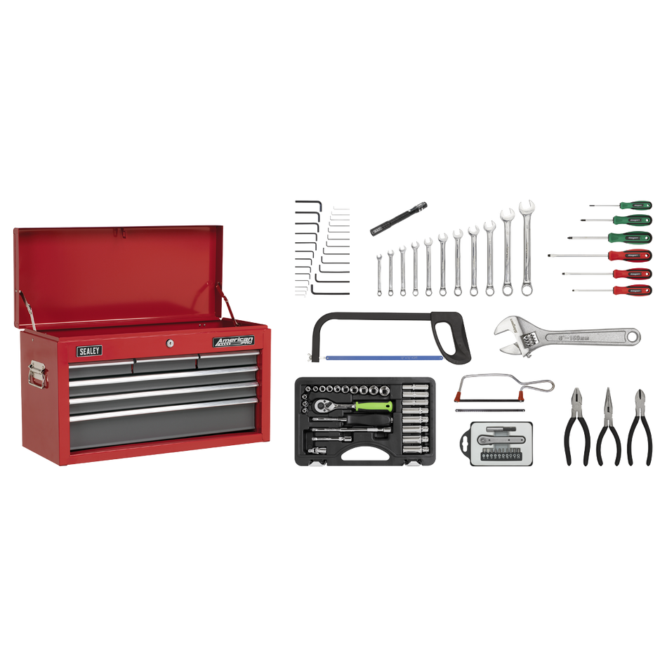 AP2201BBCOMBO American PRO Topchest 6 Drawer with 98pc Tool Kit - Red/Grey