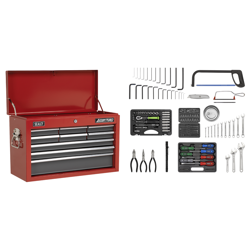 AP22509BBCOMB Topchest 9 Drawer with 205pc Tool Kit - Red/Grey