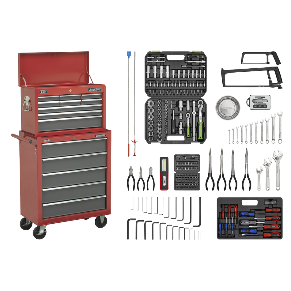 AP2250BBCOMBO Topchest & Rollcab Combination 14 Drawer with 281pc Tool Kit - Red/Grey