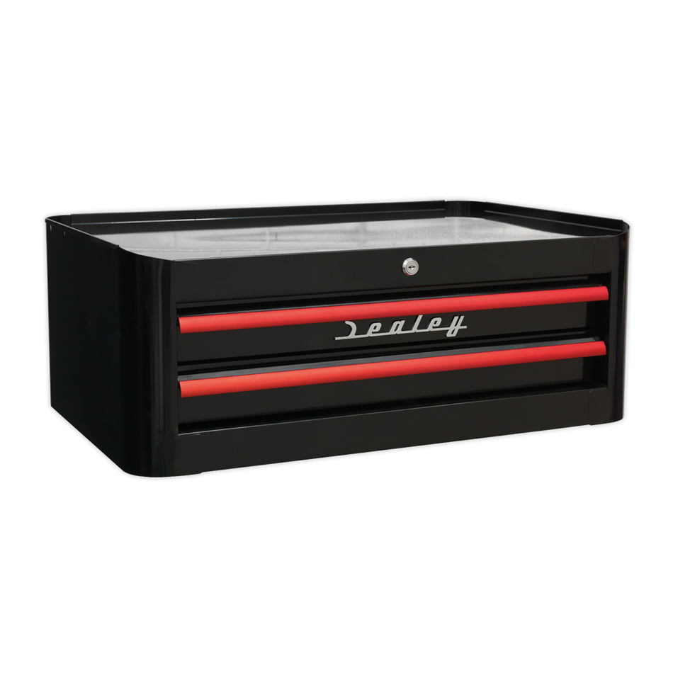 AP28102BR Premier Retro Style Mid-Box Tool Chest 2 Drawer - Black with Red Anodised Drawer Pulls