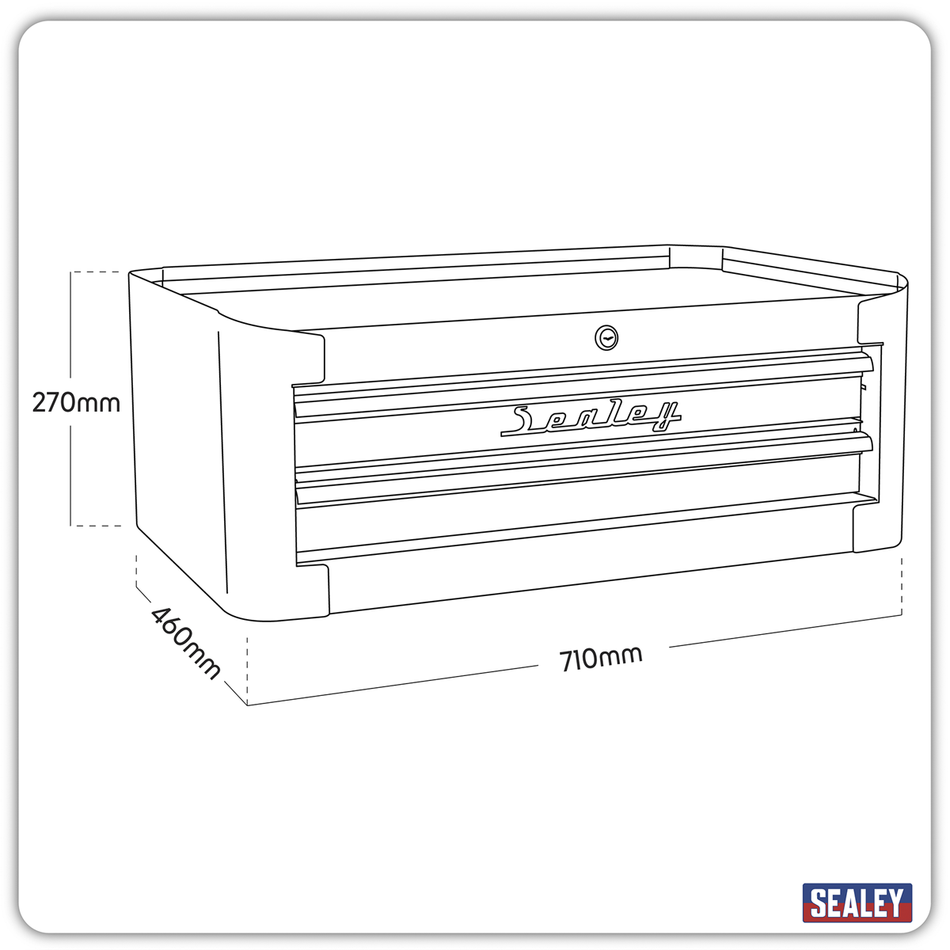 AP28102BR Premier Retro Style Mid-Box Tool Chest 2 Drawer - Black with Red Anodised Drawer Pulls