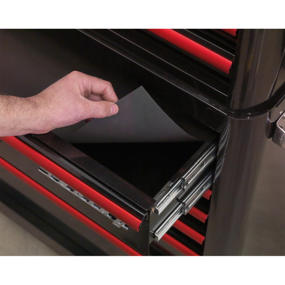 AP28COMBO2BR Premier Retro Style Topchest Mid-Box Tool Chest & Rollcab Combination 10 Drawer - Black with Red Anodised Drawer Pulls