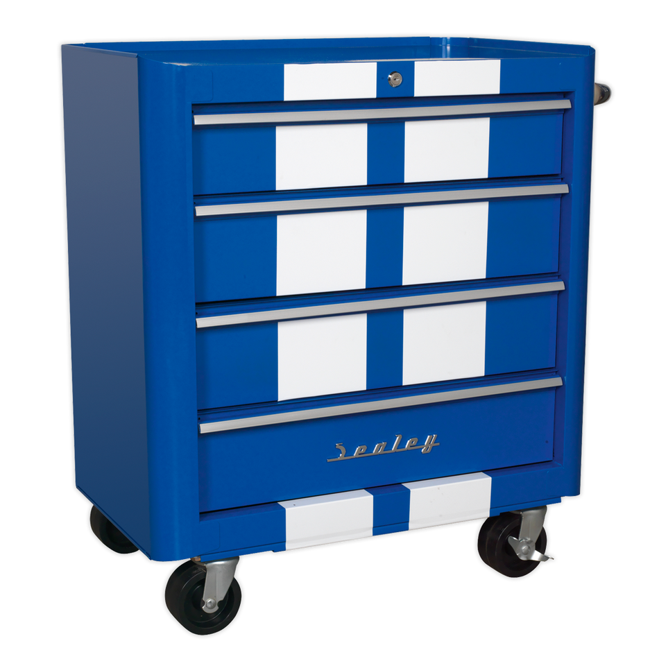 AP28204BWS Premier Retro Style Rollcab 4 Drawer - Blue with White Stripes
