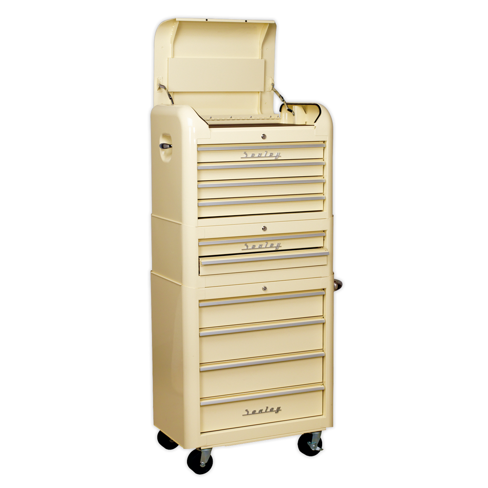 AP28COMBO2 Premier Retro Style Topchest Mid-Box Tool Chest & Rollcab Combination 10 Drawer - Cream