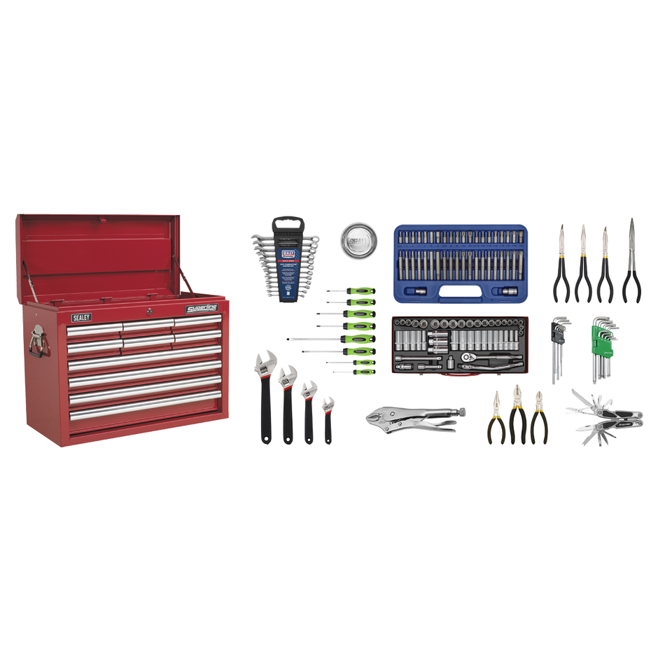 AP33109COMBO Superline PRO Topchest 10 Drawer with 139pc Tool Kit - Red