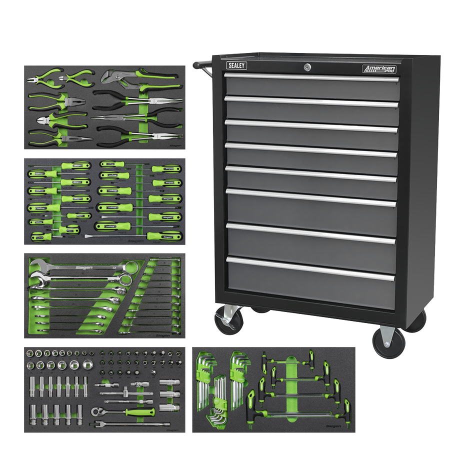 AP35TBCOMBO3 Rollcab 8 Drawer with 145pc Tool Kit - Black/Grey