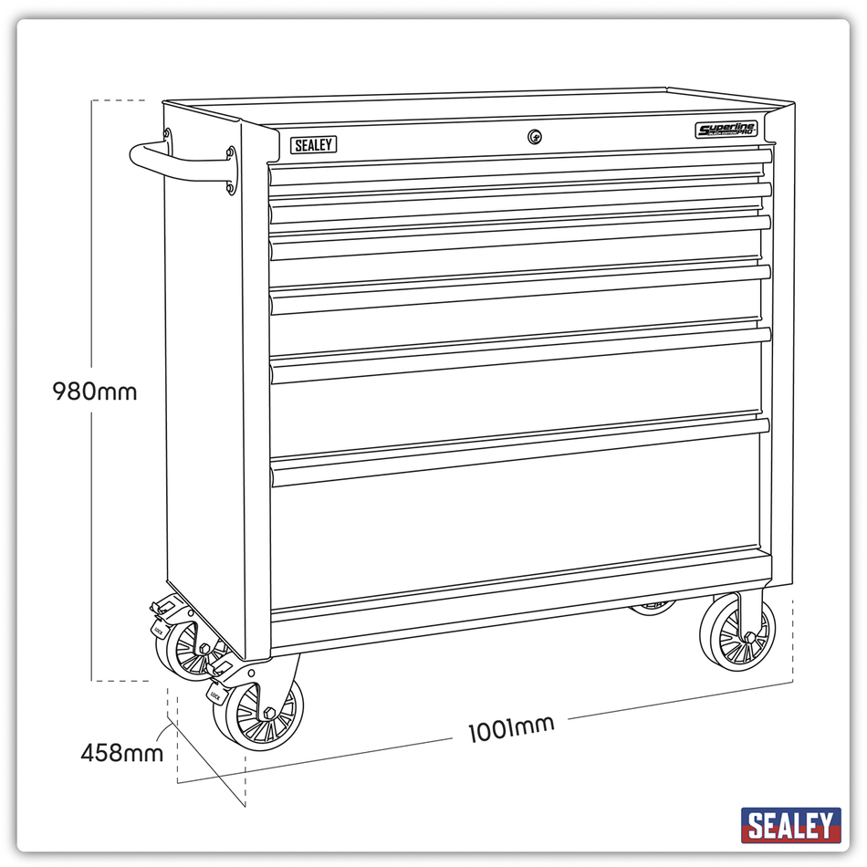AP3606BE Superline PRO Black Edition Rollcab with 6 Soft Close Drawers 915mm
