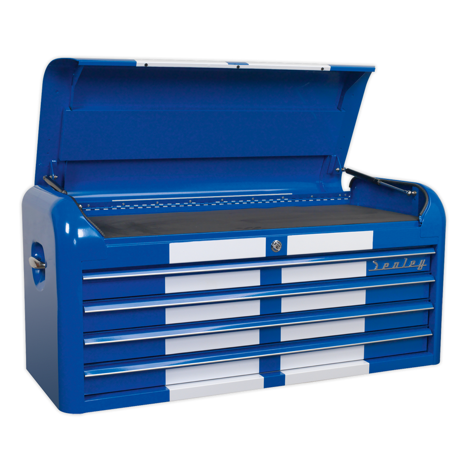AP41104BWS Premier Retro Style Wide Topchest 4 Drawer - Blue with White Stripes